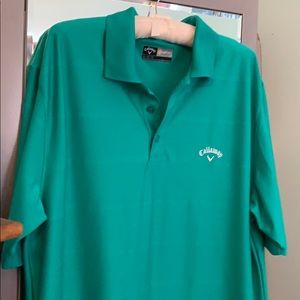 Men’s Golf shirt. Green with green stripes.
